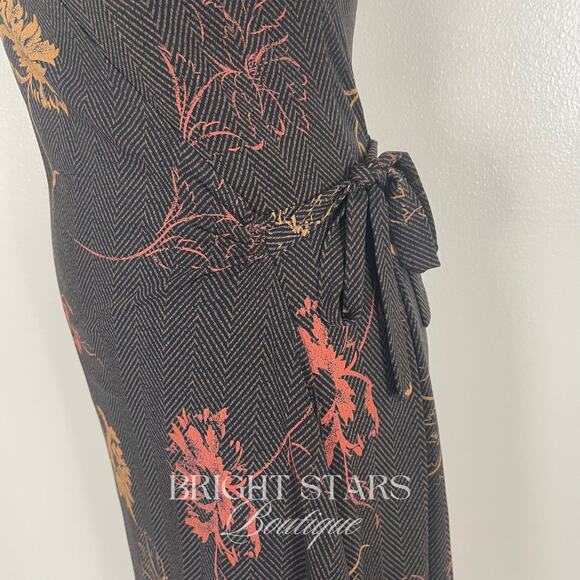 Rare Wrap Dress Alt ASO Lorelai Gilmore Girls Vintage Long Sleeve Brown Floral - Picture 8 of 11